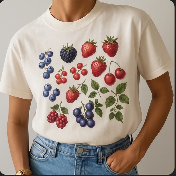 Cider Tops - CIDER Fruit Print White T-Shirt